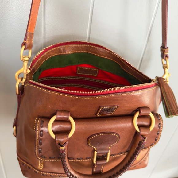 Dooney Bourke Florentine Leather Satchel Bag Chestnut Whipstitch Patina Luxe - Picture 11 of 16